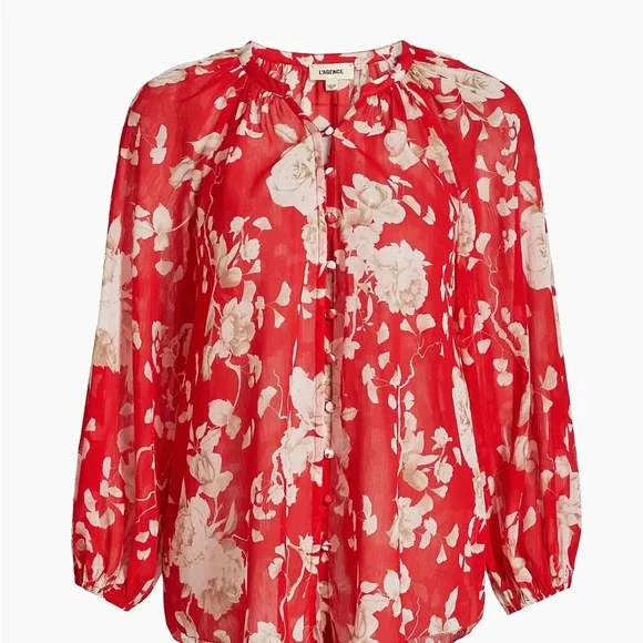 L'AGENCE Teagan Floral Semi-Sheer Button-Front Blouse size M - Picture 1 of 6